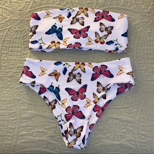 Butterfly bandeau high waist bikini